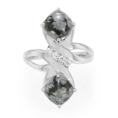 Zilveren ring met sneewvlokken obsidiaanstenen