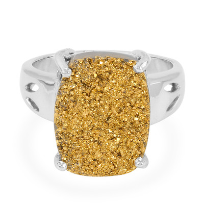 Zilveren ring met een gouden glitter kwarts