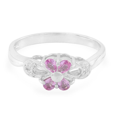 Zilveren ring met Ceylon roze saffieren