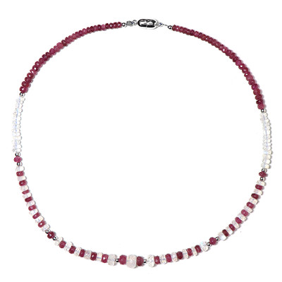 Zilveren halsketting met regenboog maanstenen (Riya)