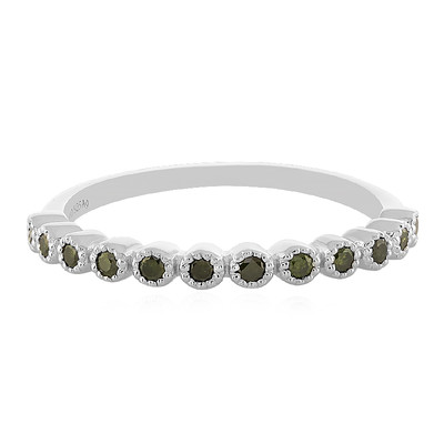 Zilveren ring met I3 Groene Diamanten