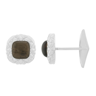 Zilveren manchetknoop met rookkwartskristallen