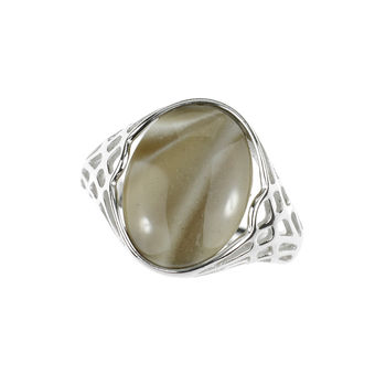 Edele schrijven aansluiten Zilveren ring met een Heiligkruis Vuursteen (dagen)-3540AI | Juwelo sieraden
