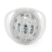 Zilveren ring met blauwe diamanten