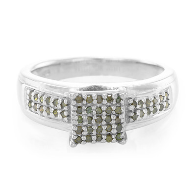 Zilveren ring met smaragdgroene diamanten