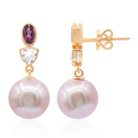 Gouden oorbellen met Royal Pink Ming Parels (TPC)