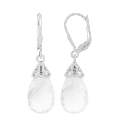 Zilveren oorbellen met witte kwartskristallen