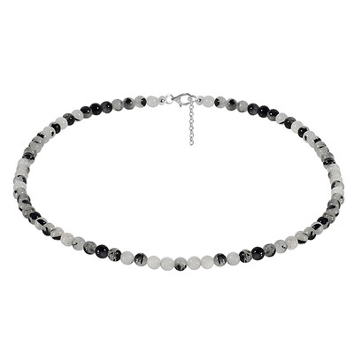 Zilveren halsketting met zwarte rutielkwartskristallen