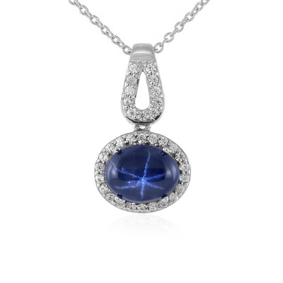 Zilveren halsketting met een blauwe ster saffier