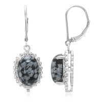 Zilveren oorbellen met sneewvlokken obsidiaanstenen