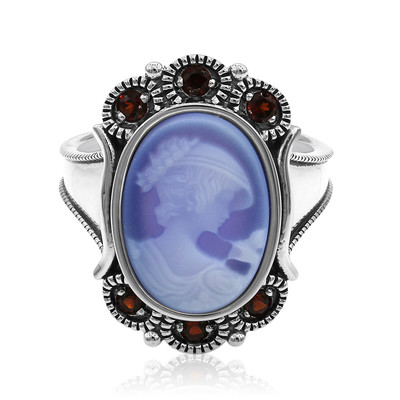 Zilveren ring met een blauwe kant agaat