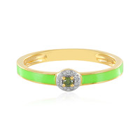 Zilveren ring met een I4 Groene Diamant