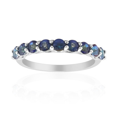 Zilveren ring met blauwe mystieke kwartskristallen