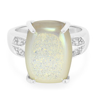 Zilveren ring met een parel-glinster glitterkwarts