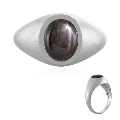 Zilveren ring met een zwarte ster saffier (MONOSONO COLLECTION)