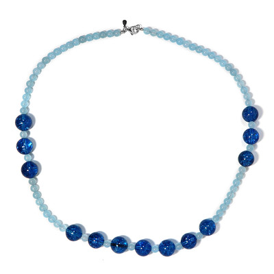 Zilveren halsketting met blauw ijskwartskristallen