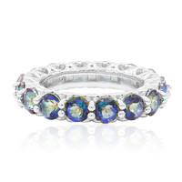 Zilveren ring met blauwe mystieke kwartskristallen