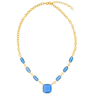 Messing halsketting met een Blauwe chalcedoon (Juwelo Style)