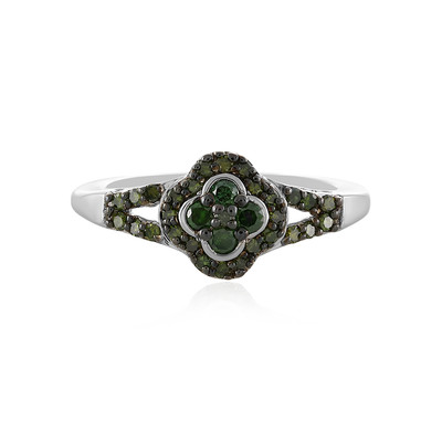 Zilveren ring met I1 Groene Diamanten