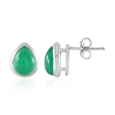 Zilveren oorbellen met groene chalcedoonstenen