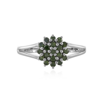 Zilveren ring met I3 Groene Diamanten