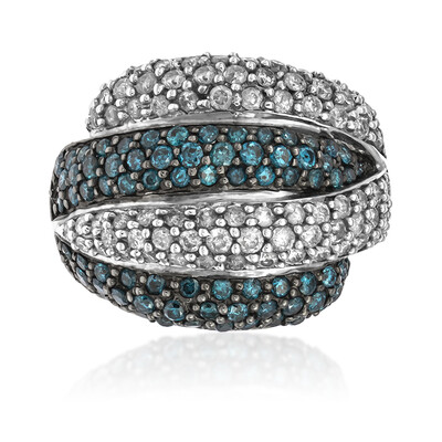 Gouden ring met blauwe SI2 diamanten
