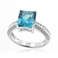 Gouden ring met een caribisch blauwe apatiet (de Melo)