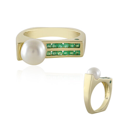 Gouden ring met een Witte zoetwater kweekparel (de Melo)
