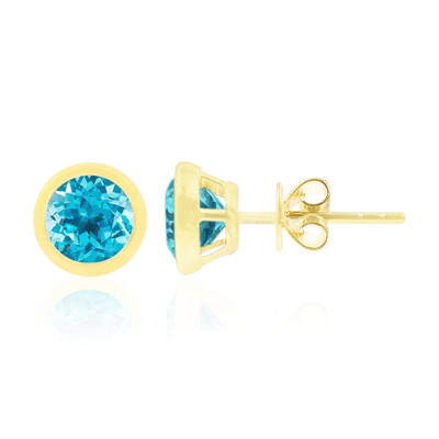 Gouden oorbellen met Zwitsers-blauwe topaasstenen