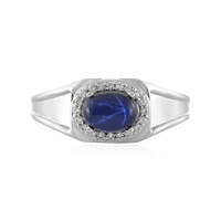 Zilveren ring met een blauwe ster saffier