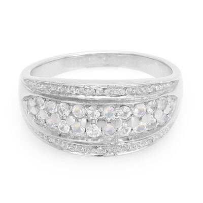 Zilveren ring met regenboog maanstenen