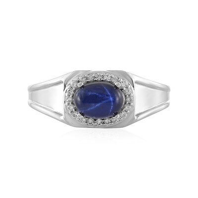 Zilveren ring met een blauwe ster saffier