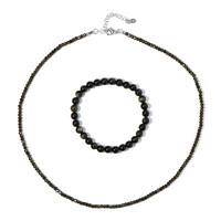 Zilveren set met goud obsidiaanstenen
