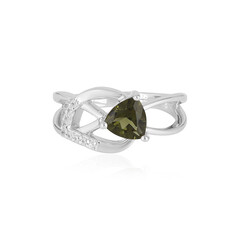 Zilveren ring met een moldaviet