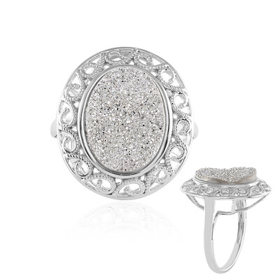 Zilveren ring met een Zilver Gllitter Agaat