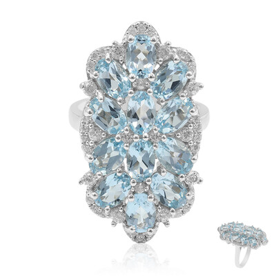 Zilveren ring met hemel-blauwe topaasstenen