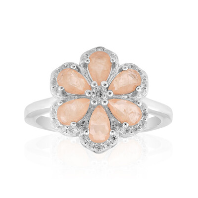 Zilveren ring met Pastelperzik Kwartskristallen