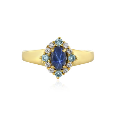 Zilveren ring met een blauwe ster saffier