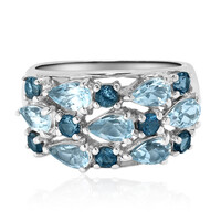 Zilveren ring met hemel-blauwe topaasstenen
