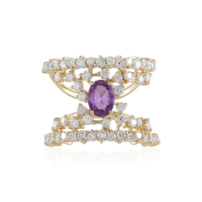 Gouden ring met een Onverhitte Purper Saffier (de Melo)