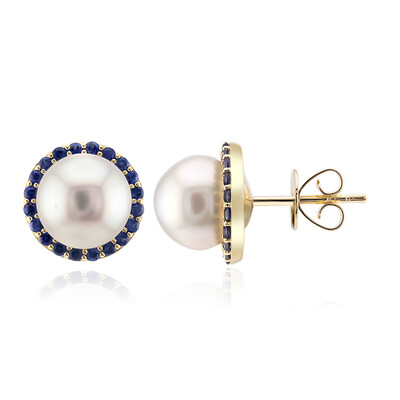 Gouden oorbellen met witte zuidzee parels (Michelle Albala)