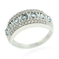 Zilveren ring met hemel-blauwe topaasstenen