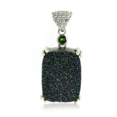Zilveren hanger met een Pauw Groene Glitter Agaat