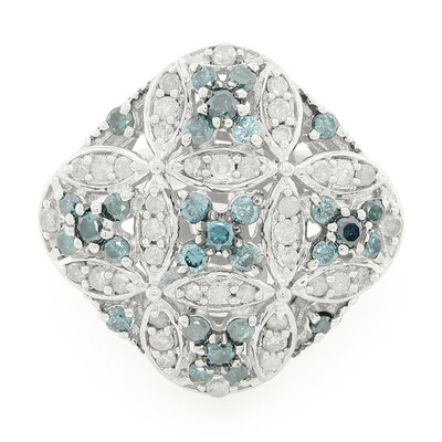 Zilveren ring met blauwe diamanten