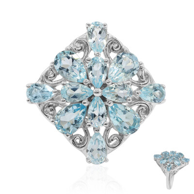 Zilveren ring met hemel-blauwe topaasstenen