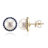 Gouden oorbellen met witte zuidzee parels (Michelle Albala)