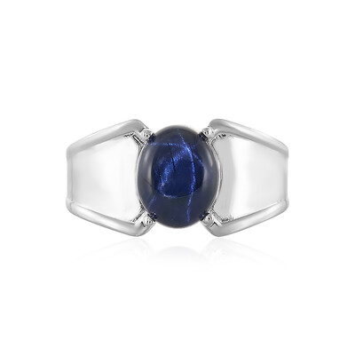 Zilveren ring met een blauwe ster saffier