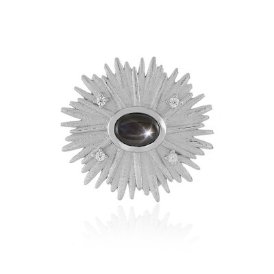 Zilveren hanger met een zwarte ster saffier (MONOSONO COLLECTION)