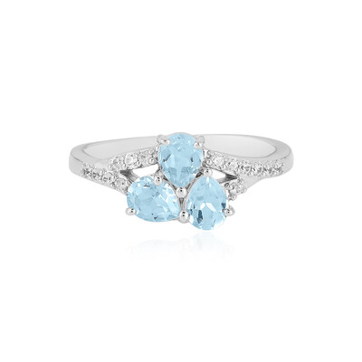 Zilveren ring met hemel-blauwe topaasstenen