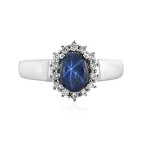 Zilveren ring met een blauwe ster saffier